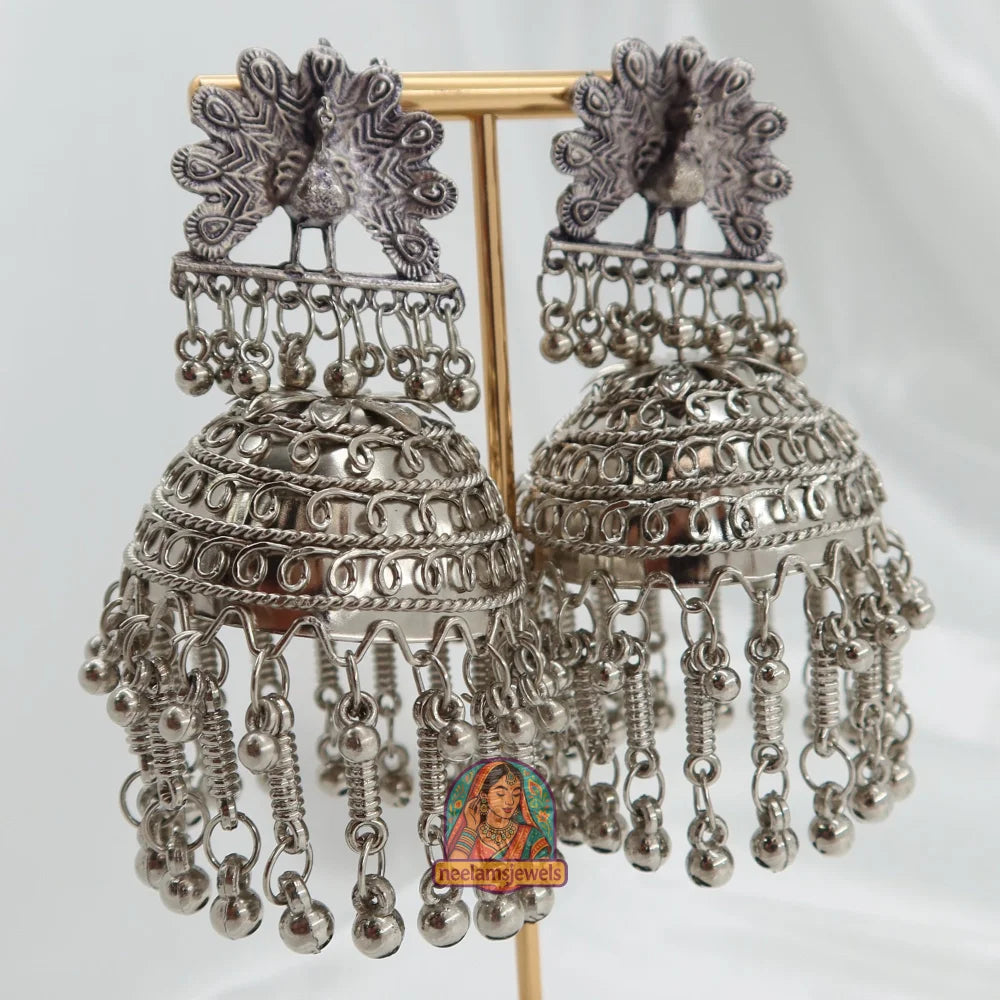 3-D Morni Oxidized Silver Jhumka