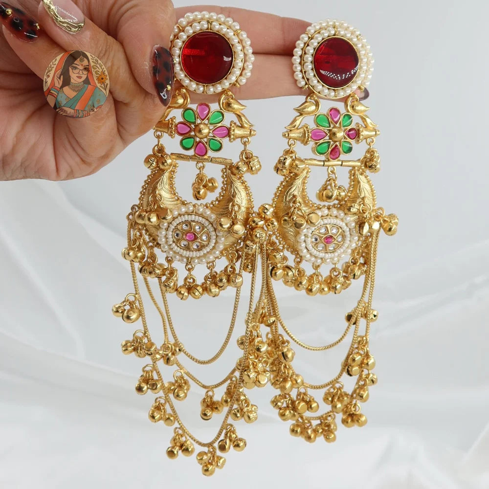 Aksa Kashmiri Earrings - Red