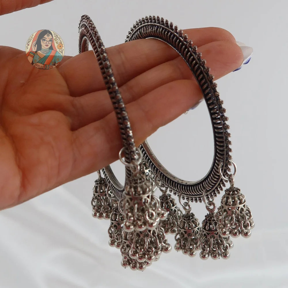 Archana Oxidized Jhumka Bangles (Grey)