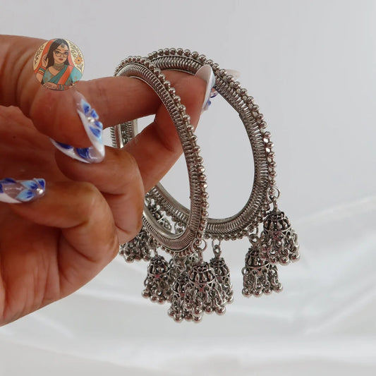 Archana Oxidized Jhumka Bangles (Silver)