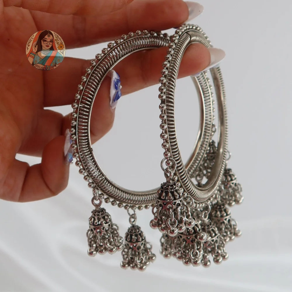 Archana Oxidized Jhumka Bangles (Silver)