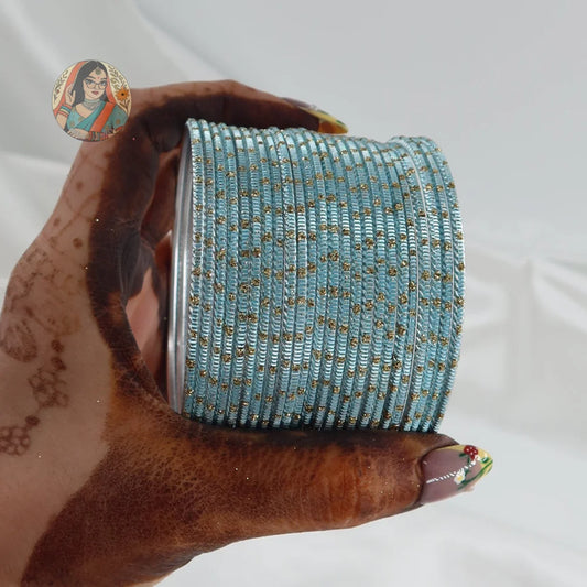 ’Baby Blue’ Shiny Gold Dotted Bangle Set