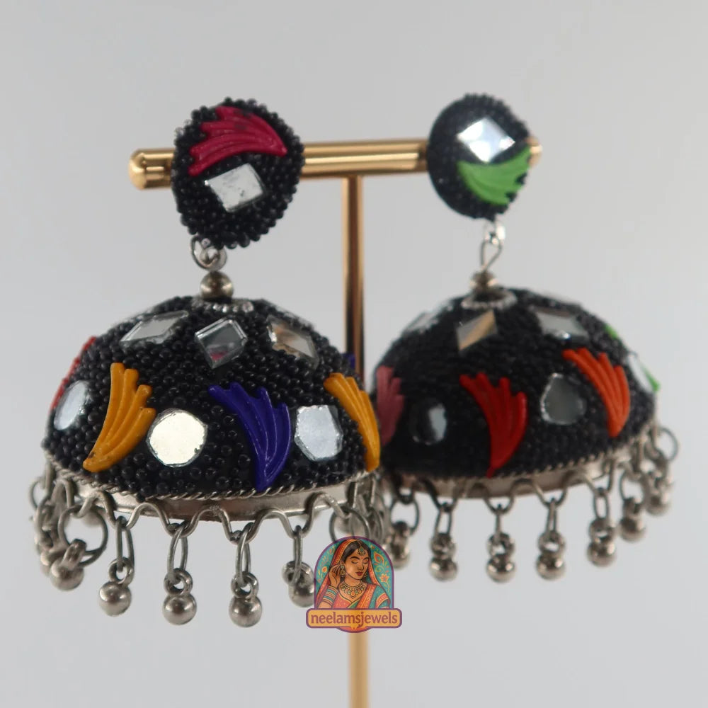 Colorful Mosaic Mirrorwork Jhumkas