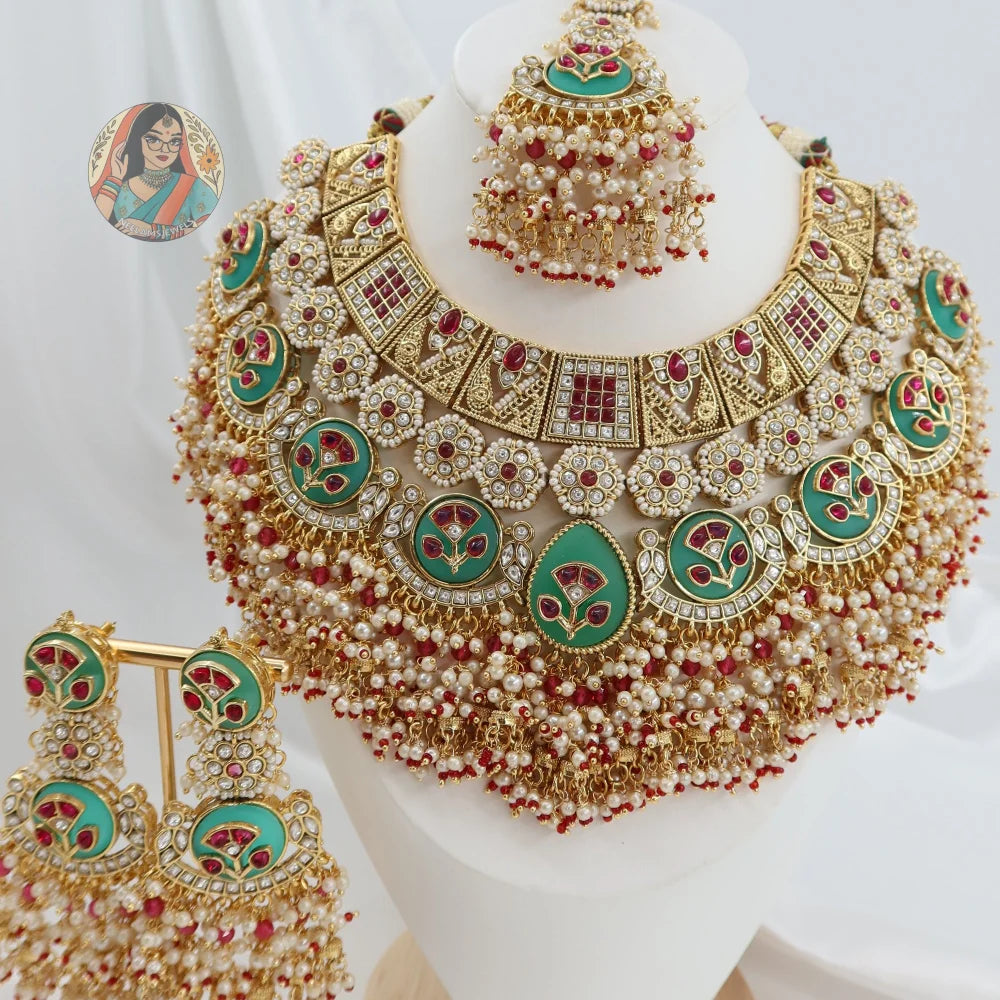Eesha Bridal Necklace Set (Blue/Green)