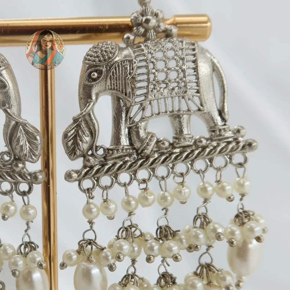 Elephant Pearl Silver Earrings