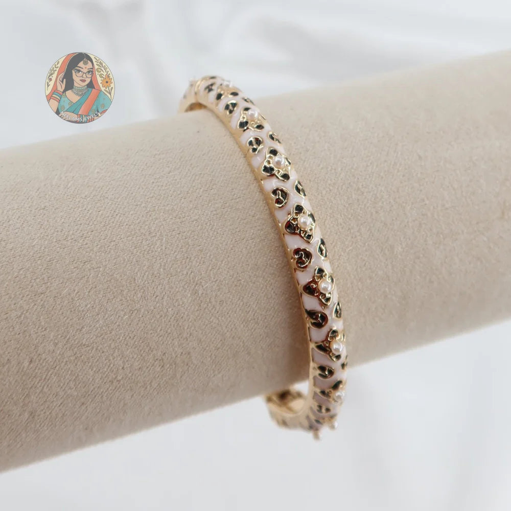 Floral Pearl Meenakari Bangle - 5 - White/Black