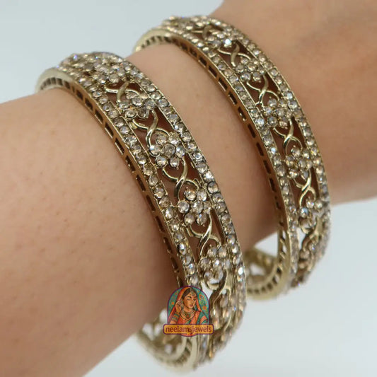 Gold Floral Stone Bangles