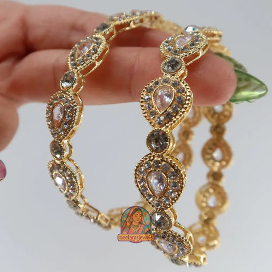 Gold Teardrop Stone Bangles