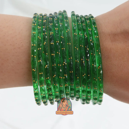 ’Green Apple’ Crystal Cut Glass Bangle Set