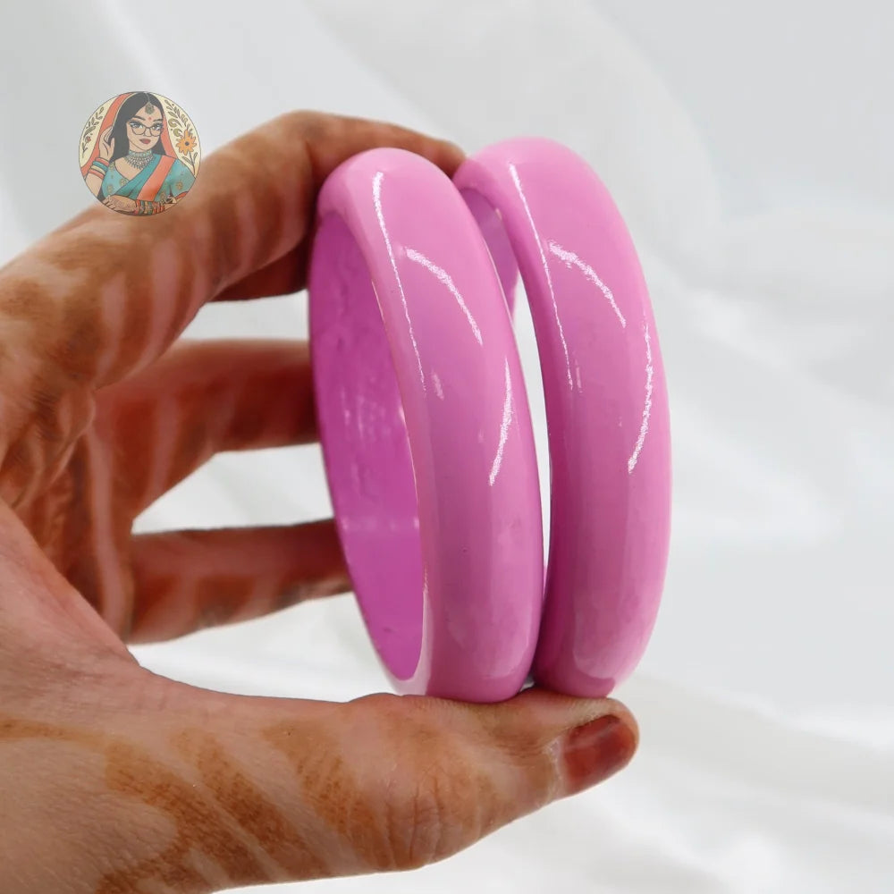 Hand-Painted Wooden Bangles - Pink