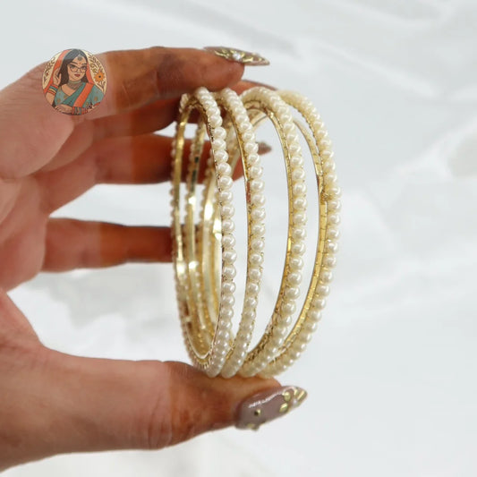 Heba Gold Pearl Accent Bangles