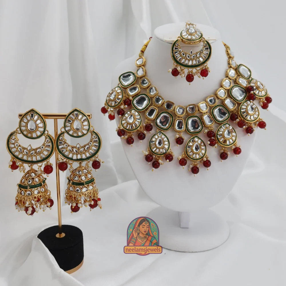 Heeraj Semi Bridal Necklace Set (Red)