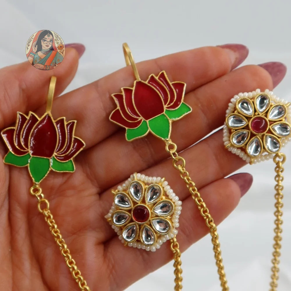 Lotus Ear Chain Earrings