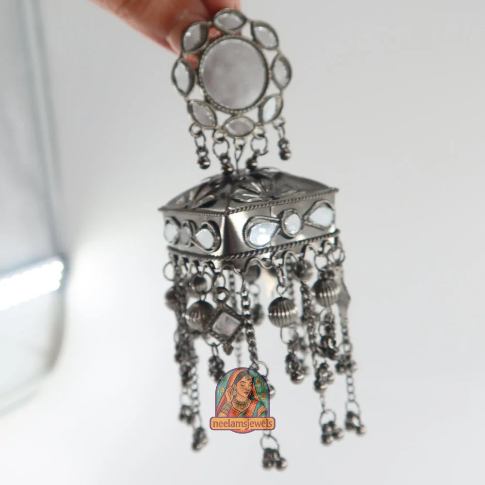 Mirrorwork Cascade Oxidized Jhumkas