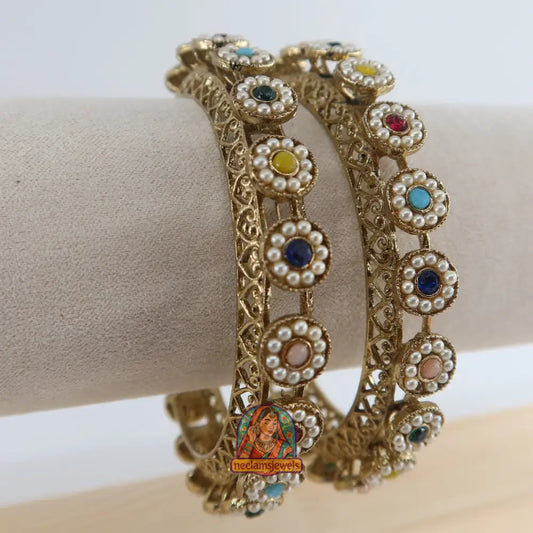 Multi Flower Stone Bangles