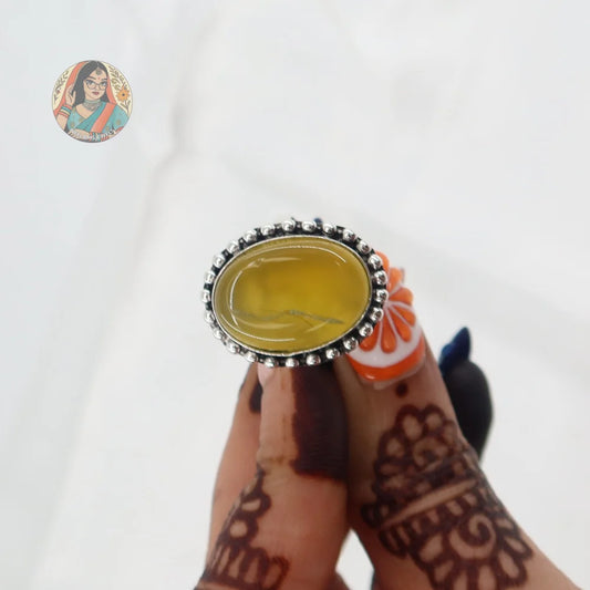 Natural Stone Oval Silver Ring (Yellow)