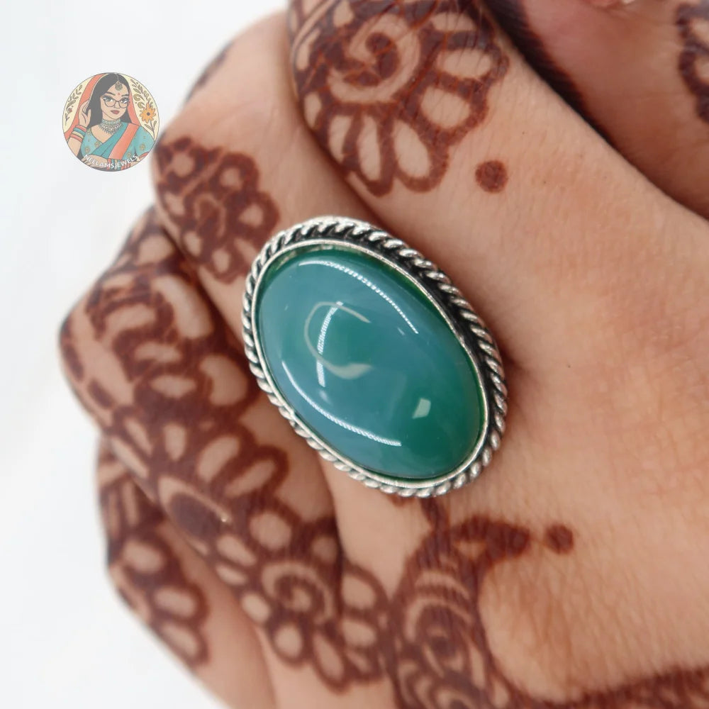 Natural Stone Silver Ring (Blue)