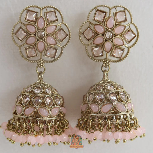 Neelam Jhumka & Tikka Set (Baby Pink)