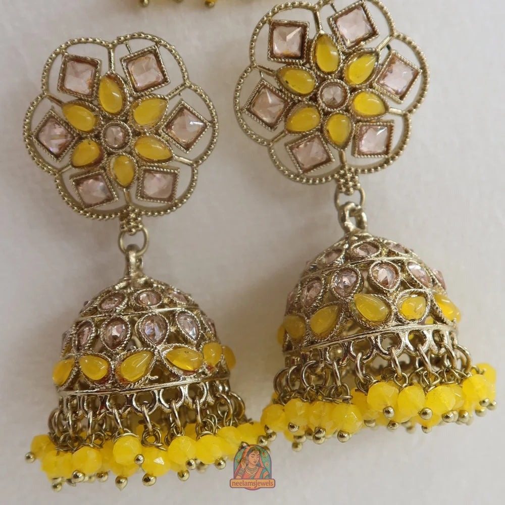 Neelam Jhumka & Tikka Set (Yellow)