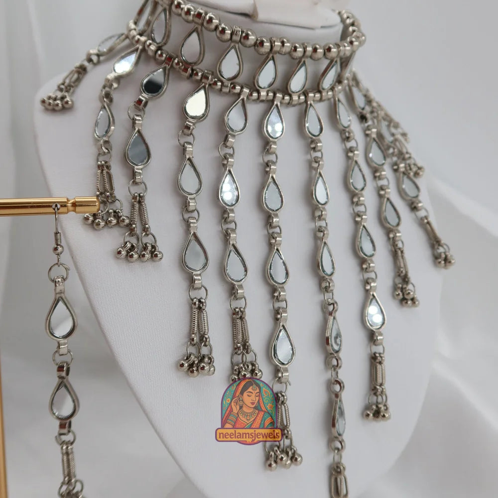 Oxidized Silver Mirror Waterfall Set