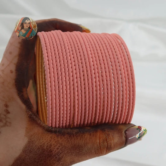 ’Peach Pink’ Matte Textured Ridged Bangle Set