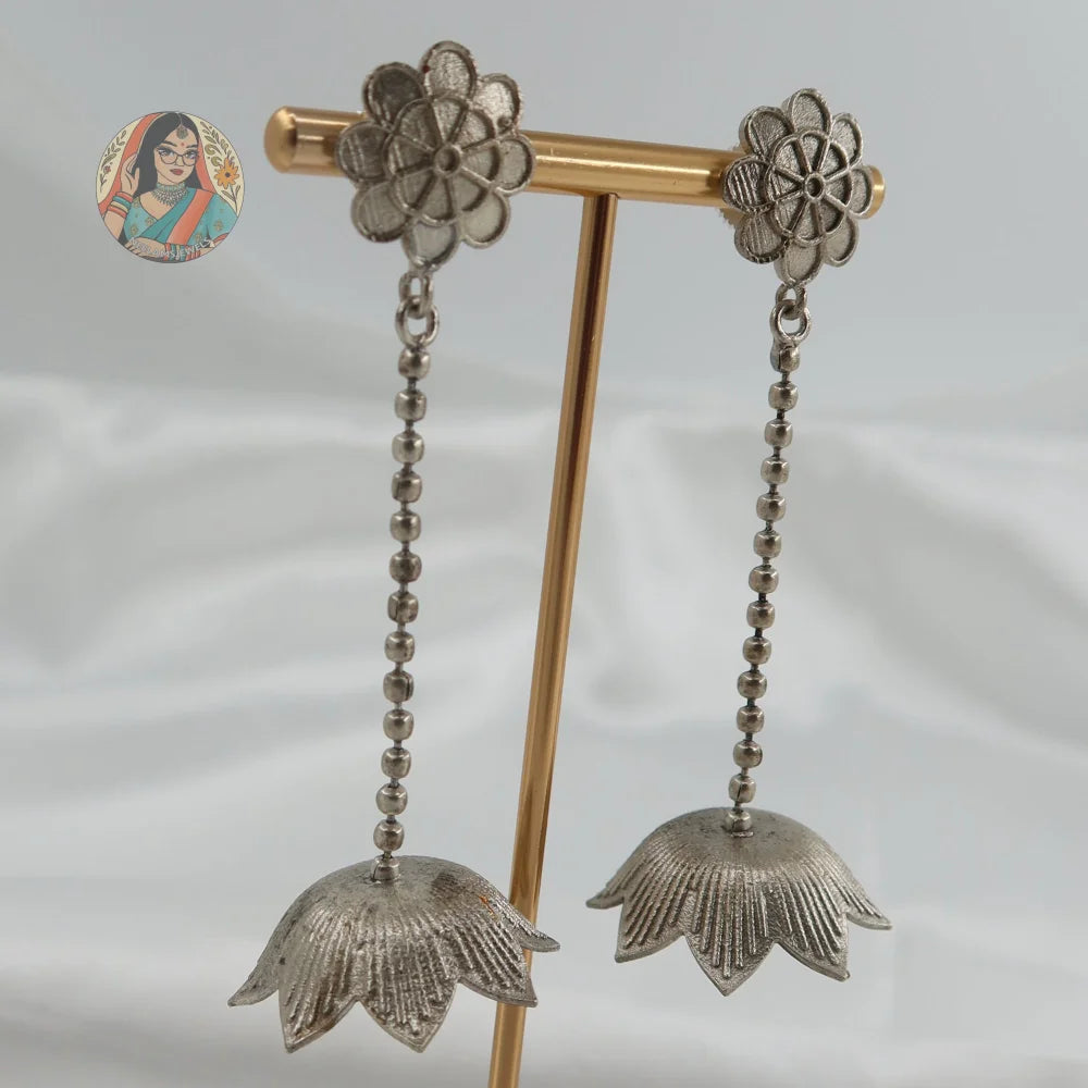 Phool Drop Silver Jhumka