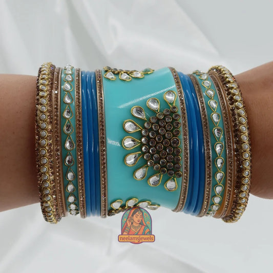Rajwadi Meher Bangle Stack (Blue)