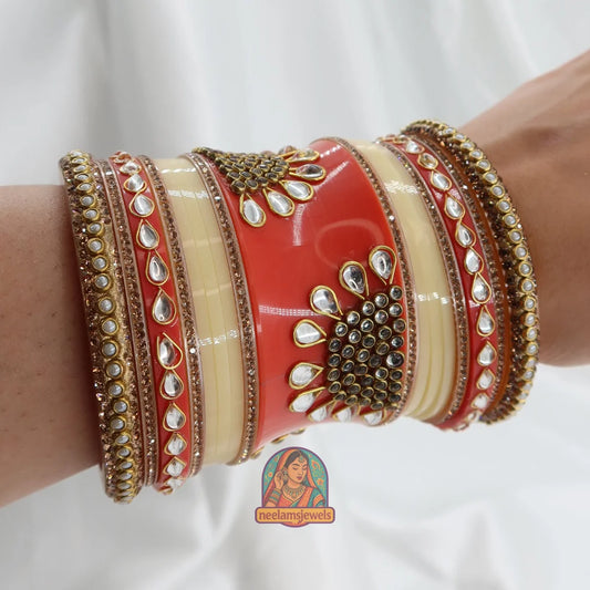 Rajwadi Meher Bangle Stack (Peach/Orange)