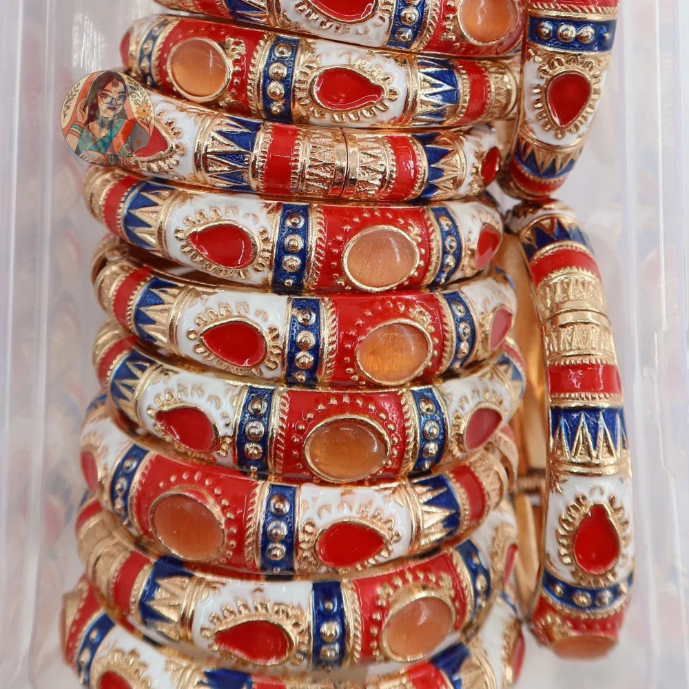 Rani Kada - Enamel Bangle - 6 - Red/White/Blue/Orange