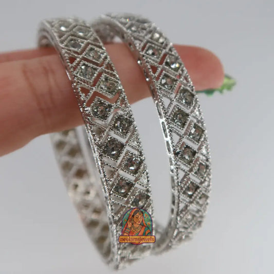 Silver Diamond Pattern Bangles