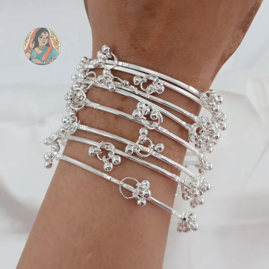 Silver Ghungroo Mini Bangle Set