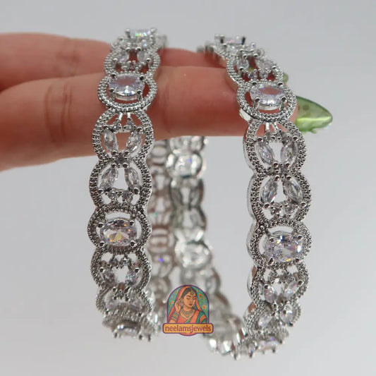 Silver Oval Stone Bangles 2.10