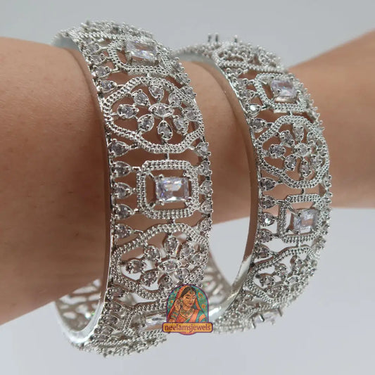 Silver Rounded Floral Bangles