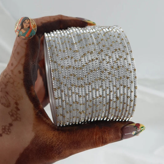 ’Silver’ Shiny Gold Dotted Bangle Set