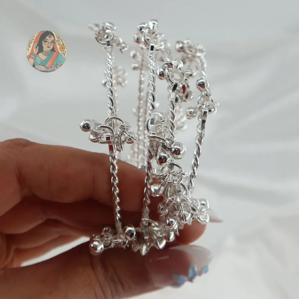 Silver Twisted Ghungroo Mini Bangle Set