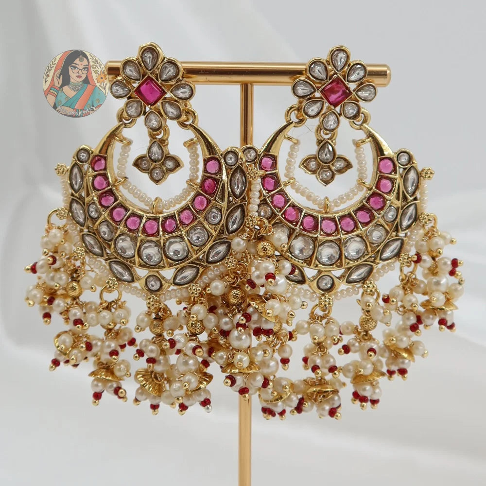 Sonya Chandbali Earrings - Red