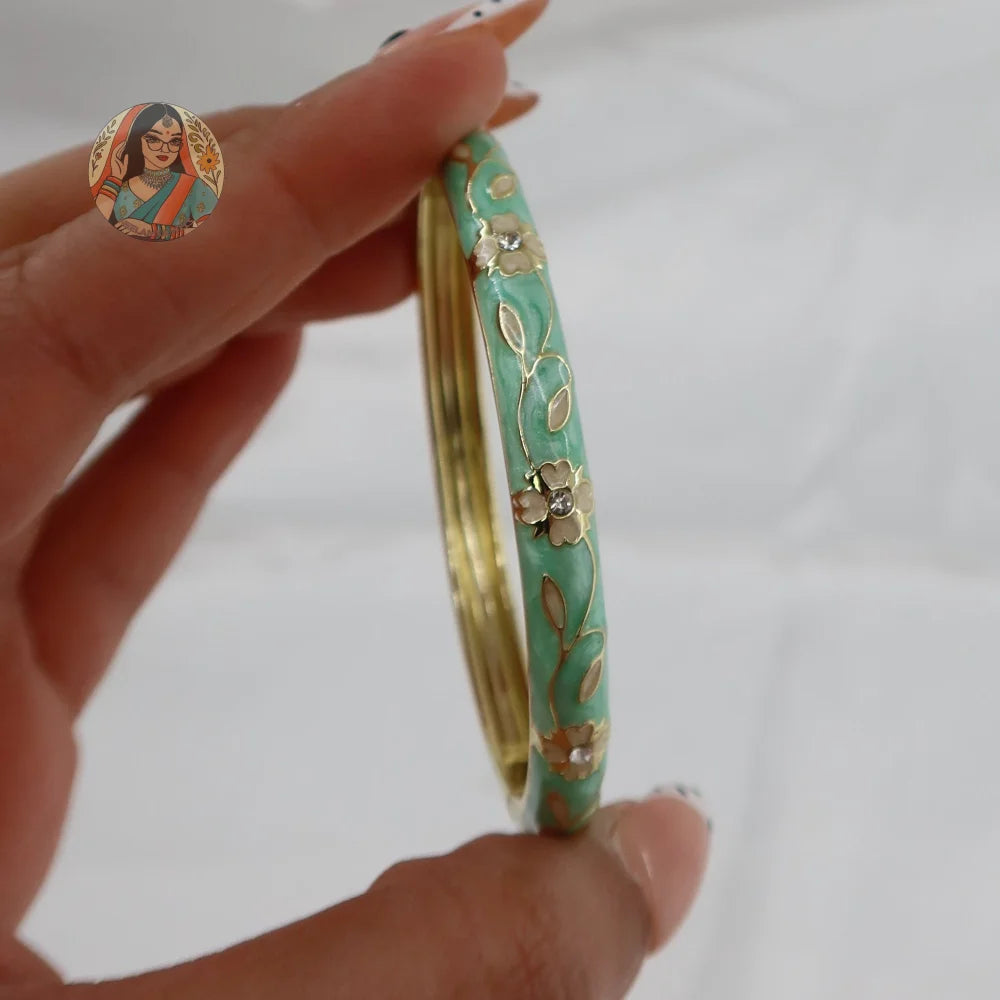 Spring Meenakari Bangle - Turquoise/Cream