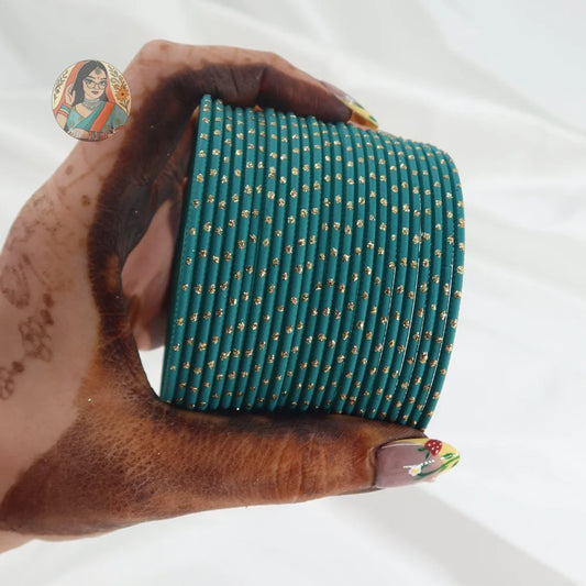’Teal’ Matte Gold Dotted Bangle Set