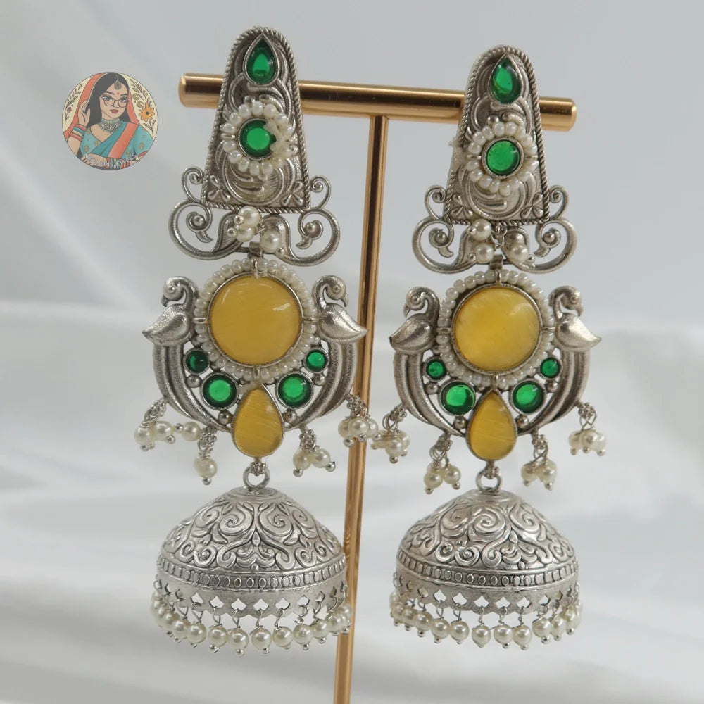Vritika Silver Earrings - Yellow & Green