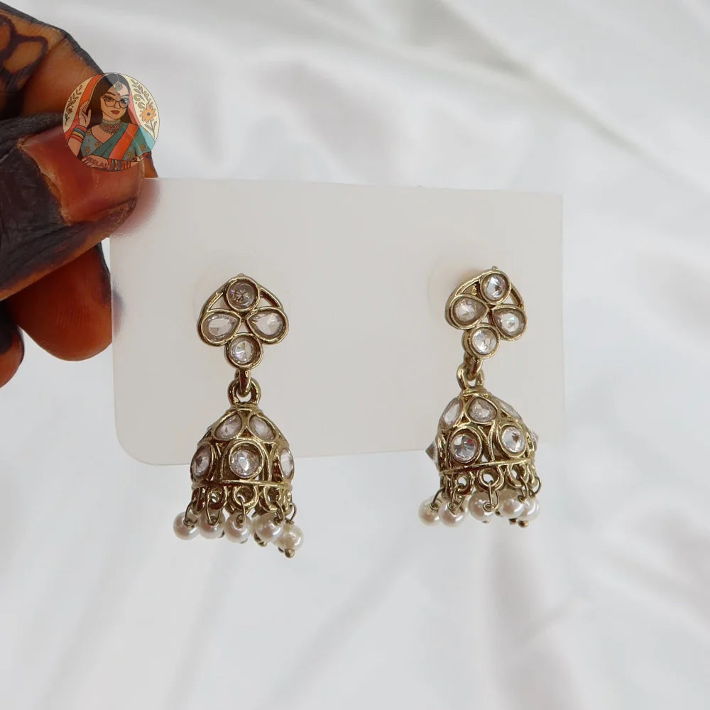 White Kundan Pearl Mini Jhumki - White