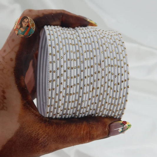 ’White’ Matte Gold Dotted Bangle Set