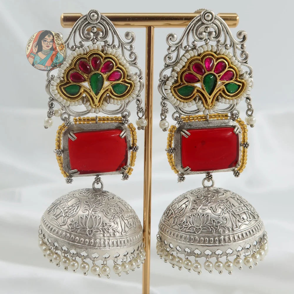 Zaina Silver Earrings - Red