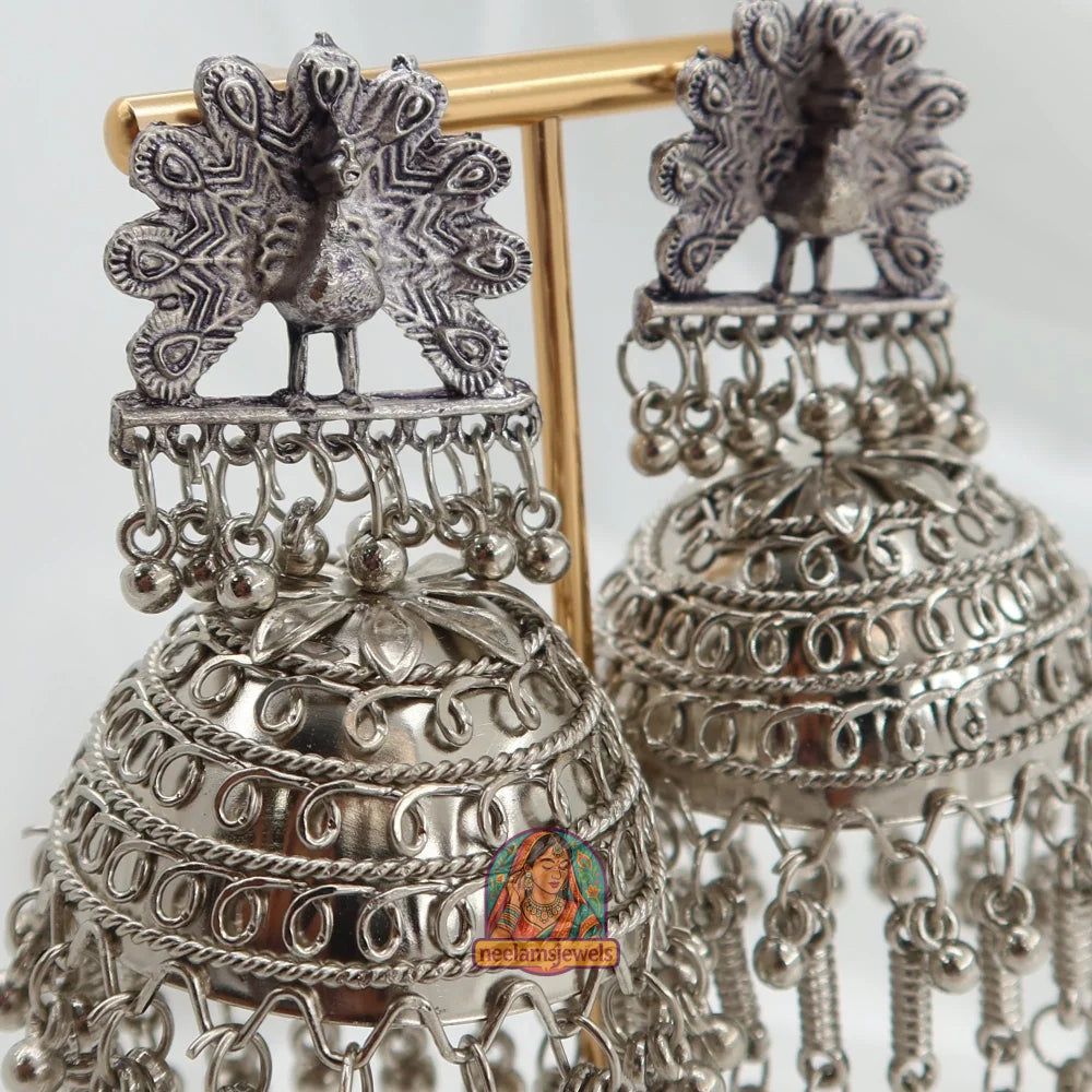 3-D Morni Oxidized Silver Jhumka