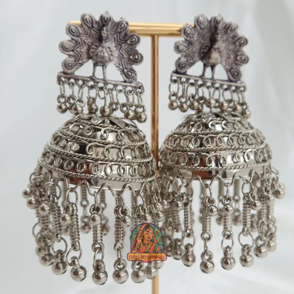 3-D Morni Oxidized Silver Jhumka
