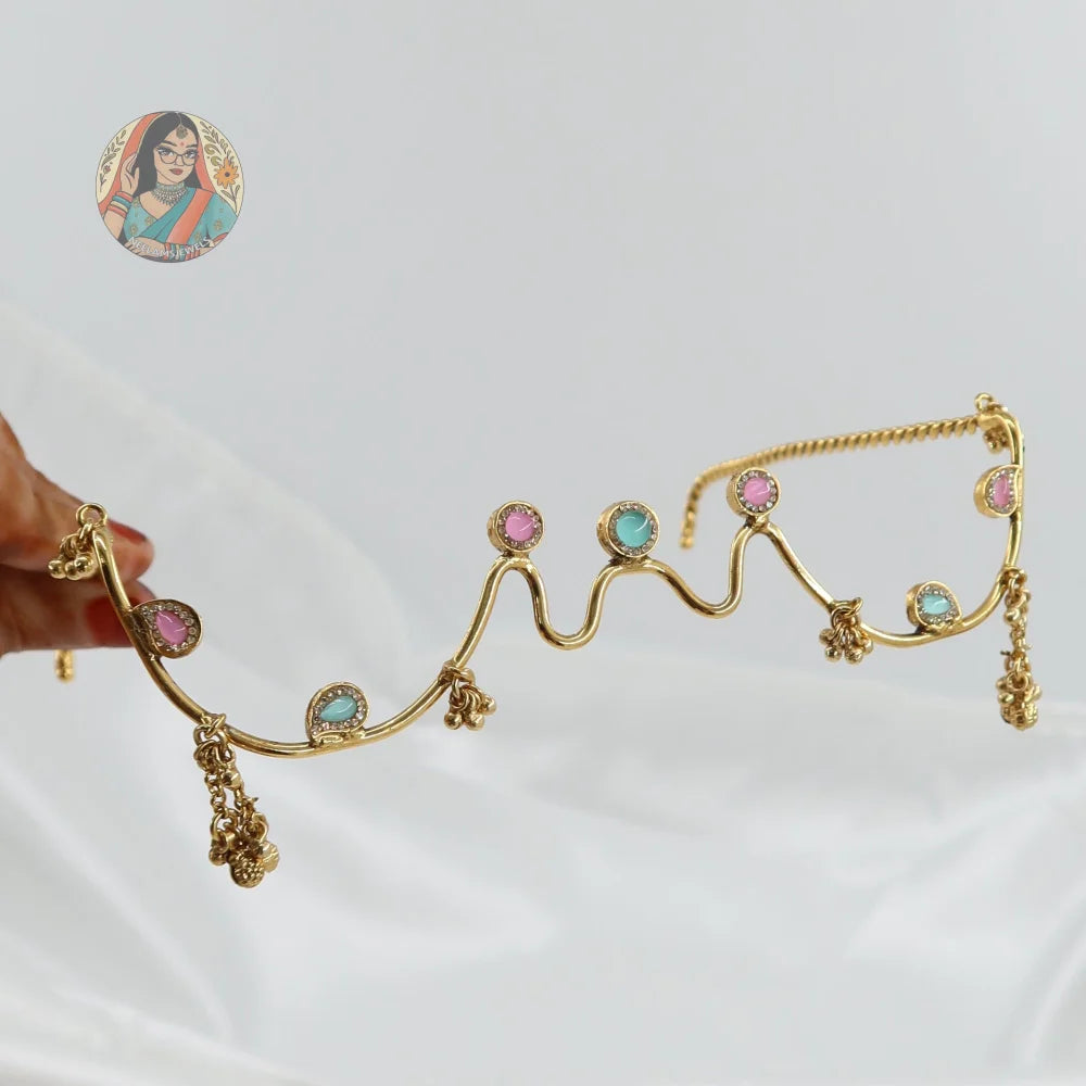 Aarohi Gold Facelet - Mint/Baby Pink