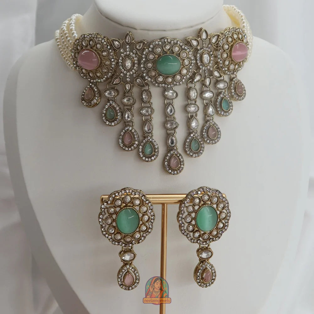 Aima Necklace Set (Baby Pink & Mint)