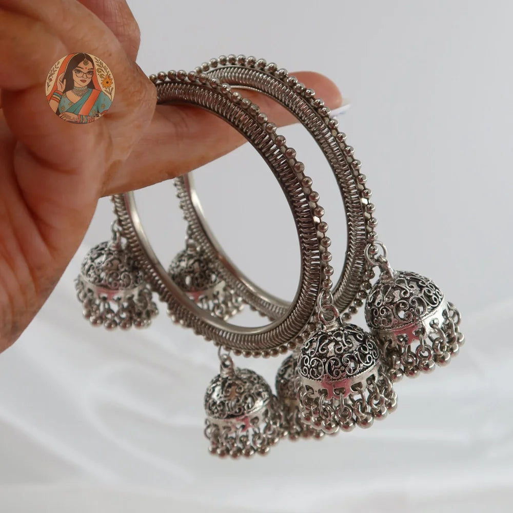 Anisha Oxidized Jhumka Bangles (Silver)