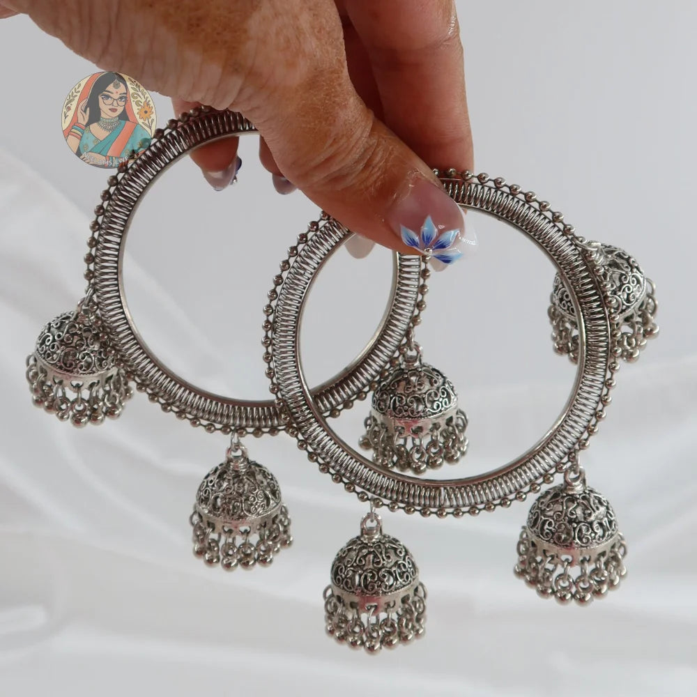 Anisha Oxidized Jhumka Bangles (Silver)