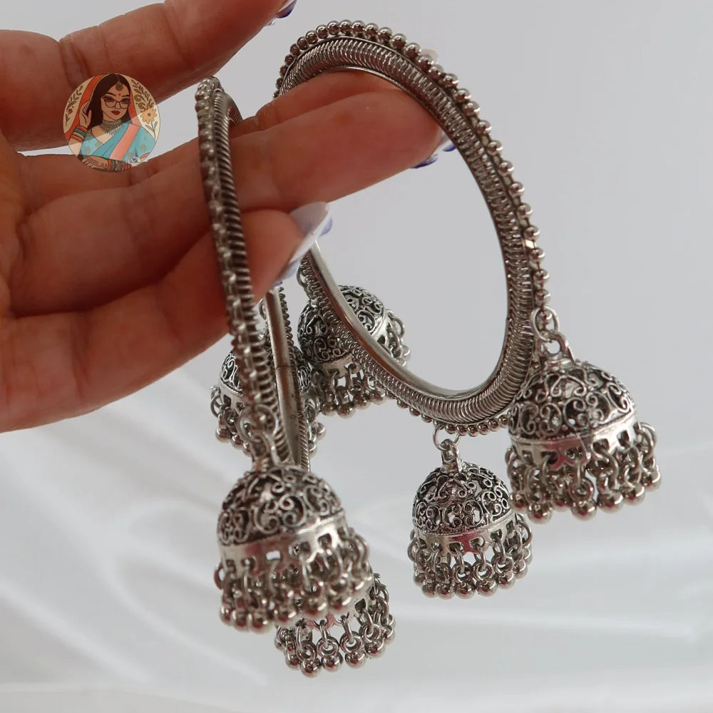 Anisha Oxidized Jhumka Bangles (Silver)