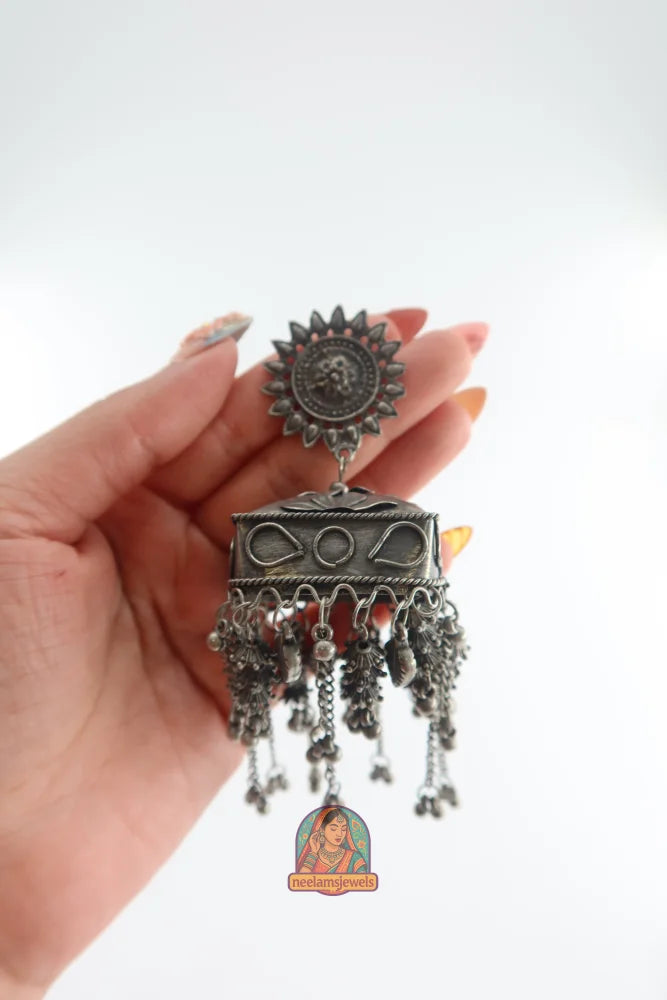 Antique Sunburst Oxidized Jhumkas